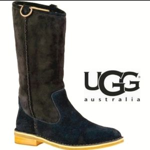 UGG Suede Mid-Calf Fur Sherpa Shearling Fold Down Winter Daphne Boots si…